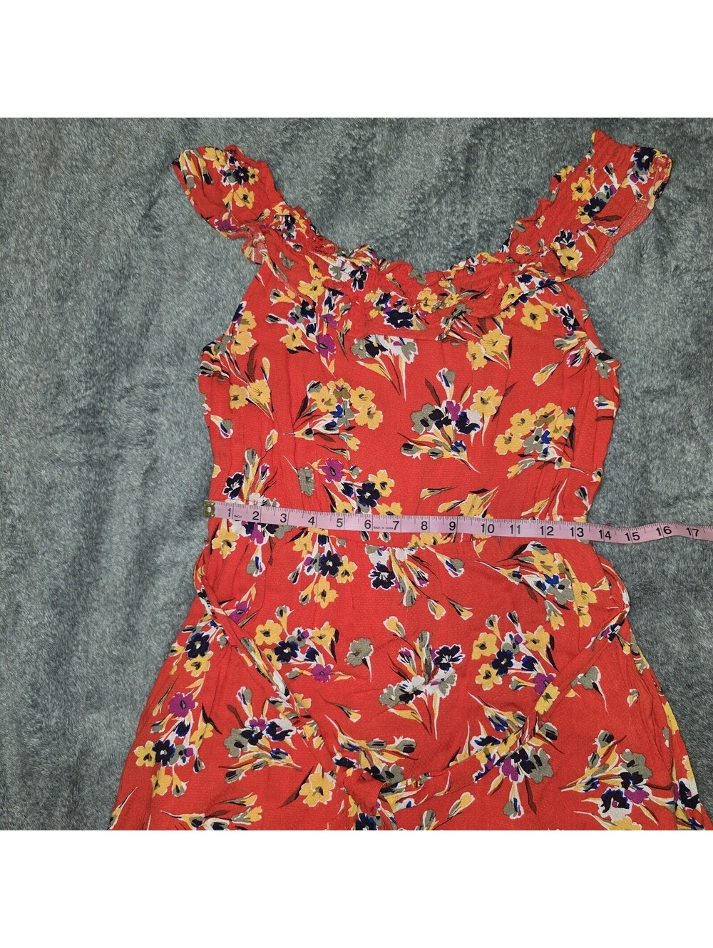 Anthropologie Conversations Dress Womens Small Red Floral Ruffle Midi US Sz 6 - Picture 6 of 11
